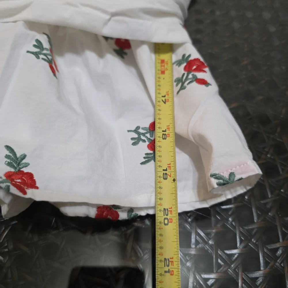 Anthropologie Maeve Embroidered White Floral Wrap Blouse with Red Rose